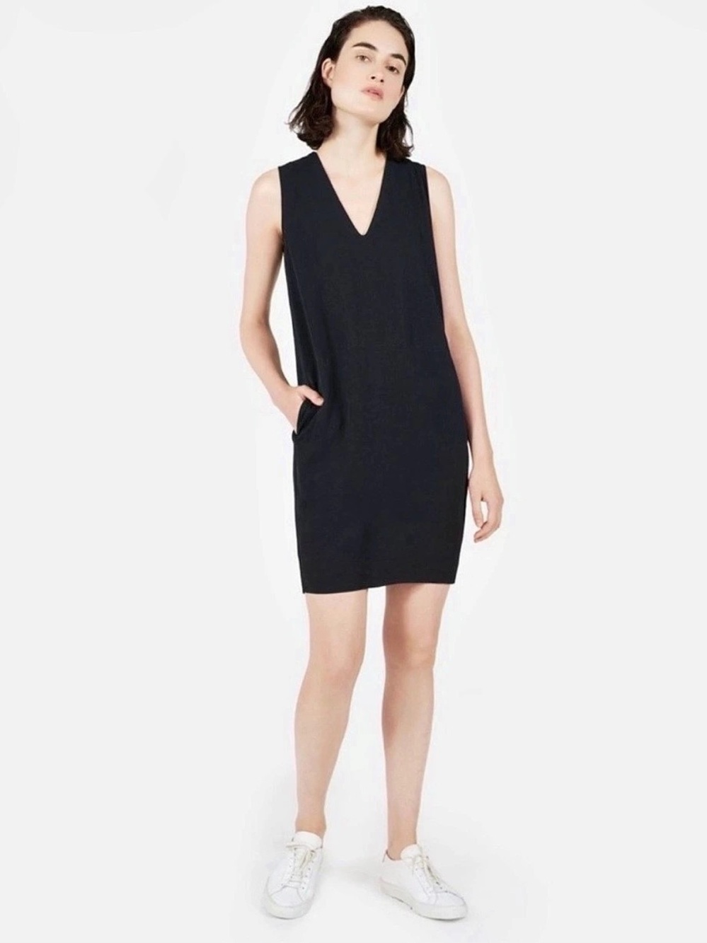 Everlane Japanese Goweave V-Neck Dress Black